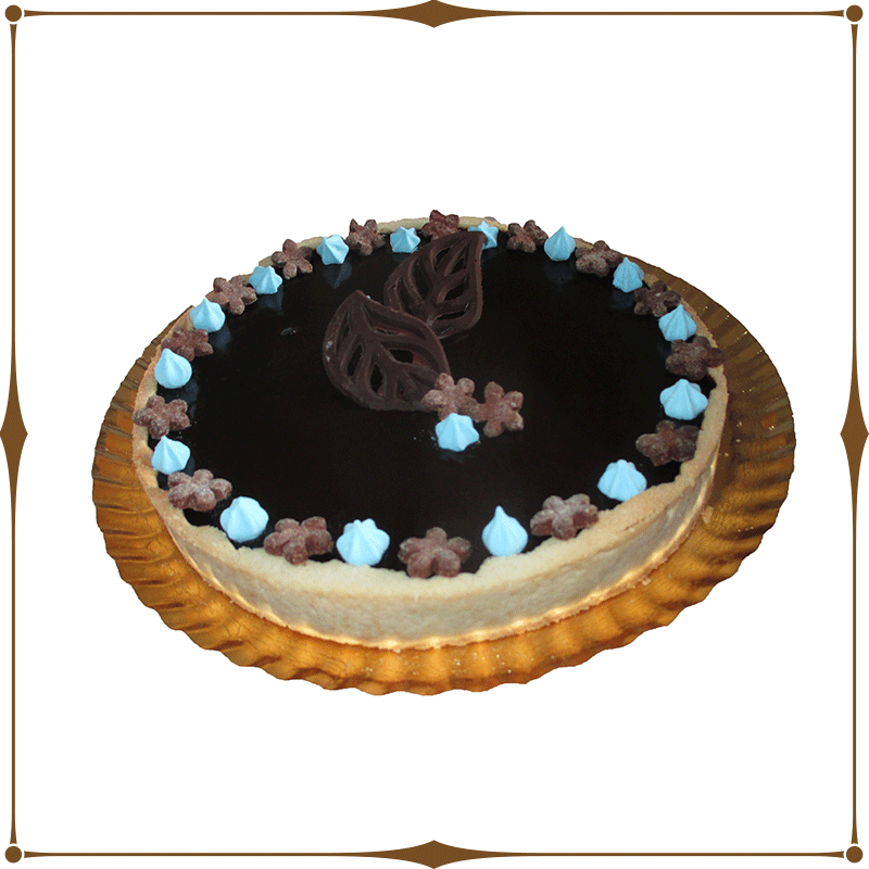 Chocolate tart with blue decorations – Chani's Delectables